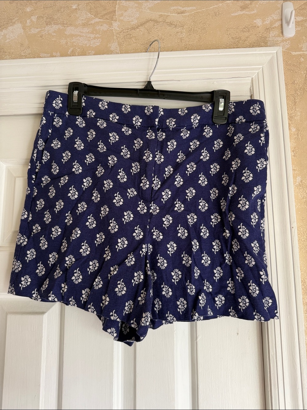 Women's Navy Blue Floral Print Linen J Crew Shorts